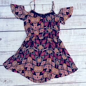 Xhilaration Cold Shoulder Boho Vibrant Print Dress size Large